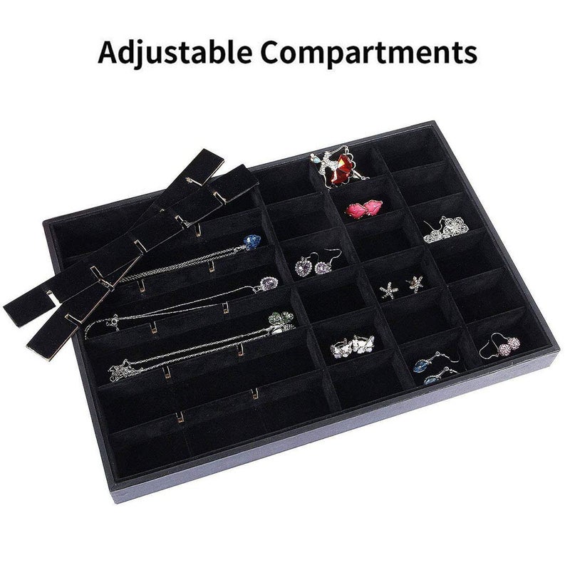 Pimuza Black Velvet Stackable 36 Compartments Jewelry Tray Showcase Display Organizer Holder Rectangle Storage Box Case Containers Chest for Women Gemstone,Pendant,Key,Marble,Crystal Stone,Accessory,Diamond - Image 2